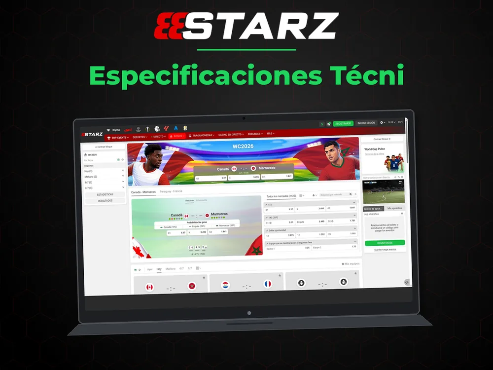888Starz - Especificaciones Técni