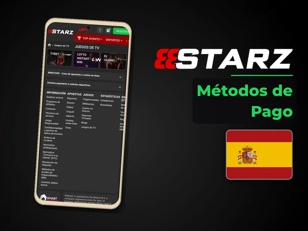 888Starz - Métodos de Pago