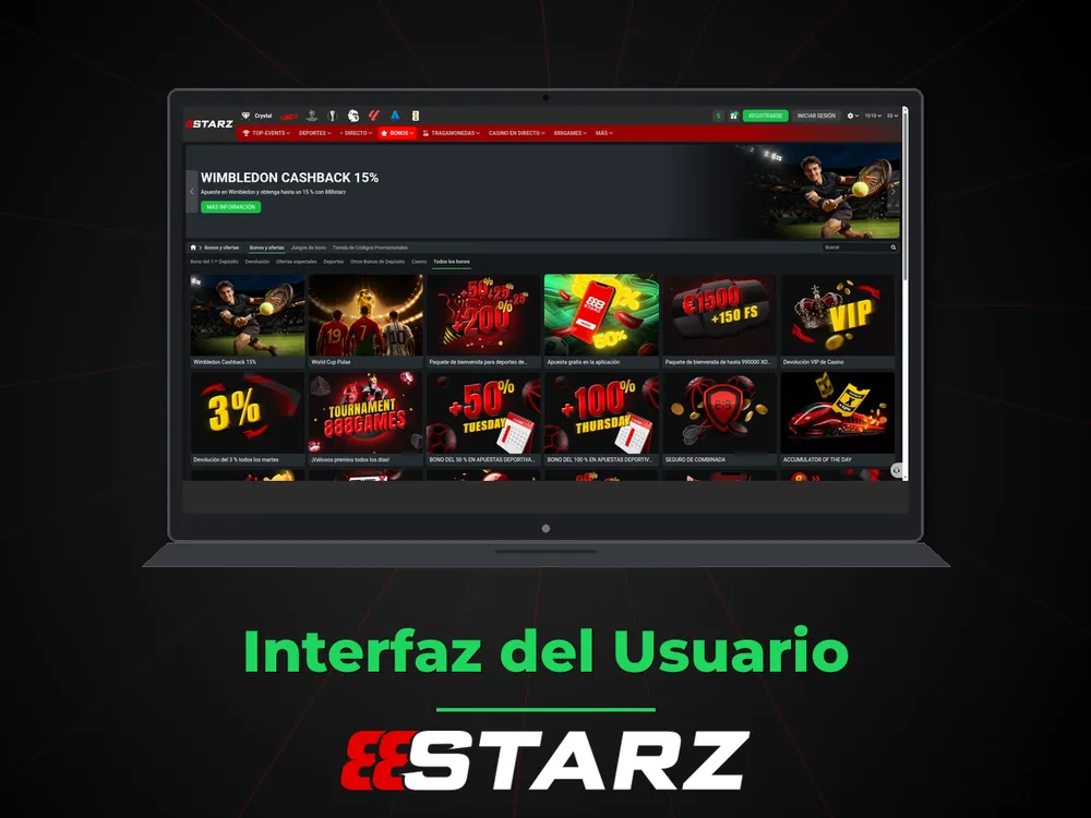 888Starz - Interfaz del Usuario
