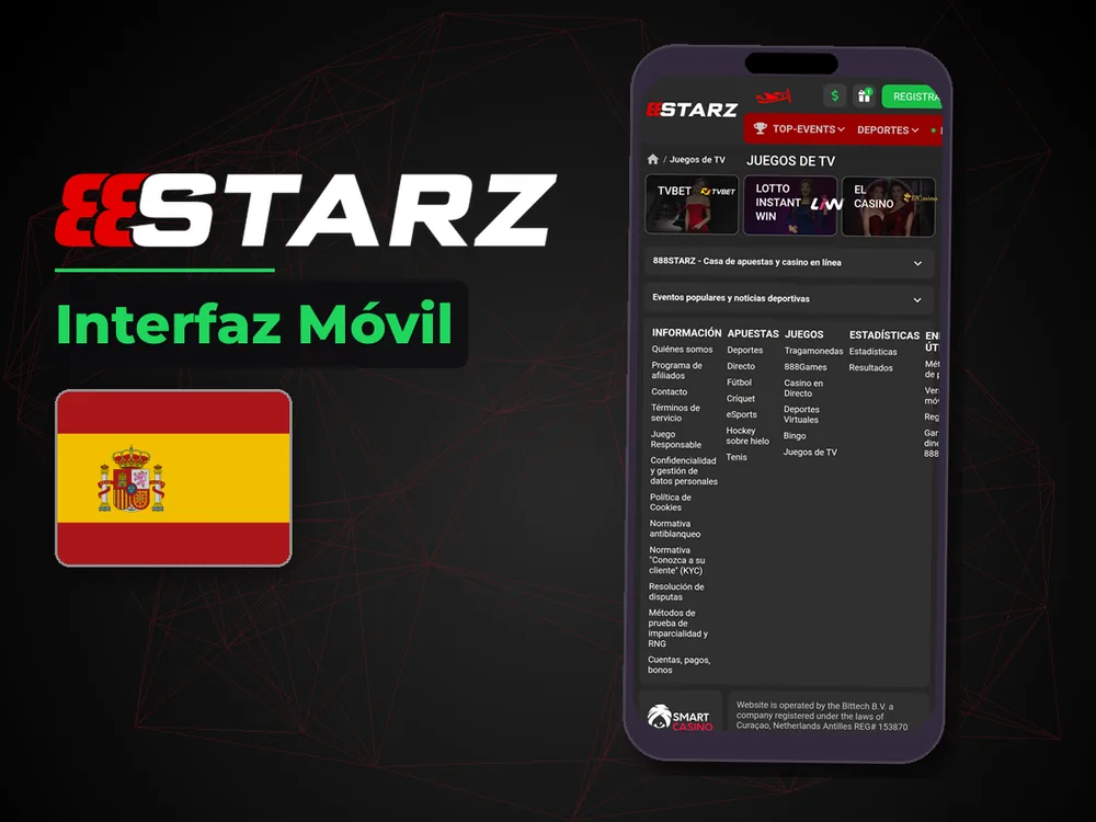 888Starz - Interfaz Móvil