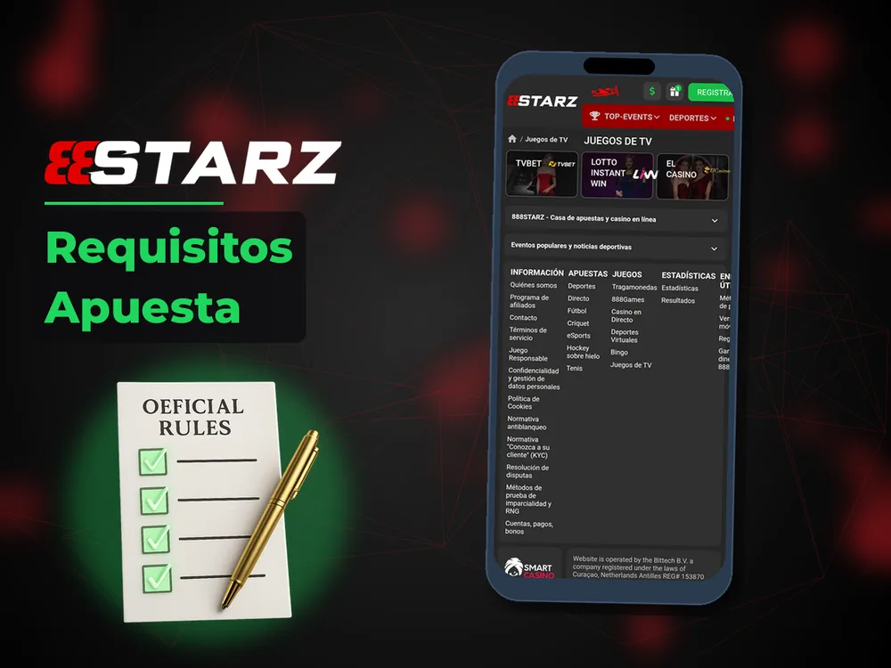 888Starz - Requisitos Apuesta