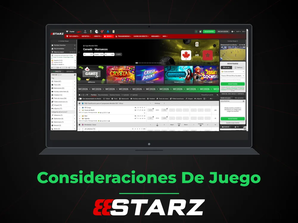 888Starz - Consideraciones De Juego