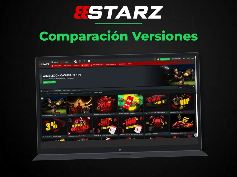888Starz - Comparación Versiones