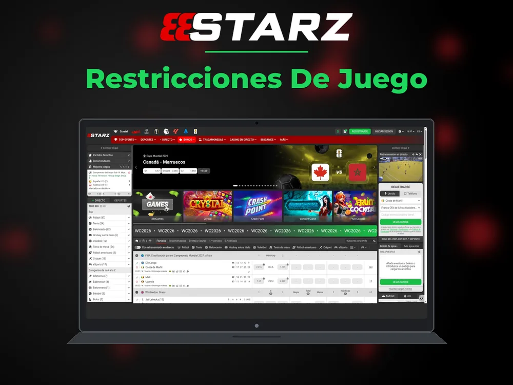 888Starz - Restricciones De Juego